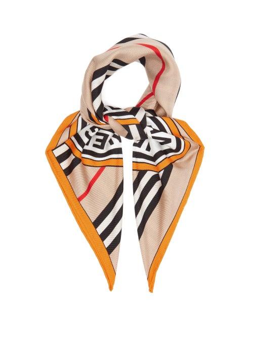 Matchesfashion.com Burberry - Logo-print Silk Scarf - Womens - Beige Multi