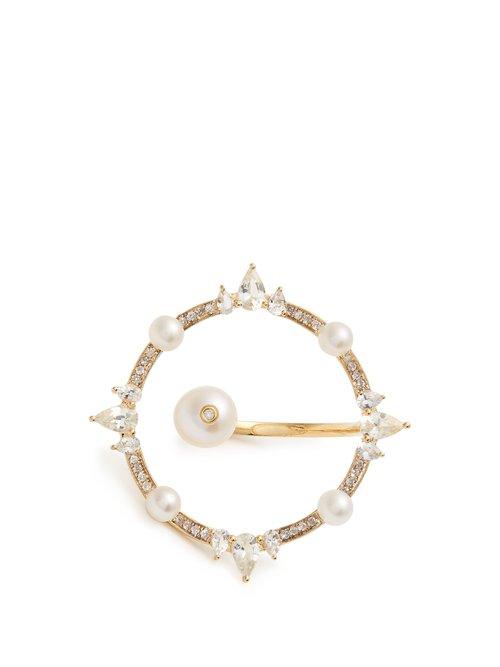 Matchesfashion.com Anissa Kermiche - Orbite Diamond, Pearl & Yellow Gold Ring - Womens - Gold