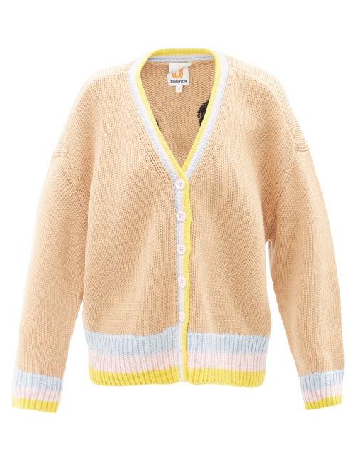 Joostricot - Smiley-embroidered V-neck Cardigan - Womens - Camel