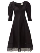 Matchesfashion.com Khaite - Dina Puff Sleeve Cotton Midi Dress - Womens - Black
