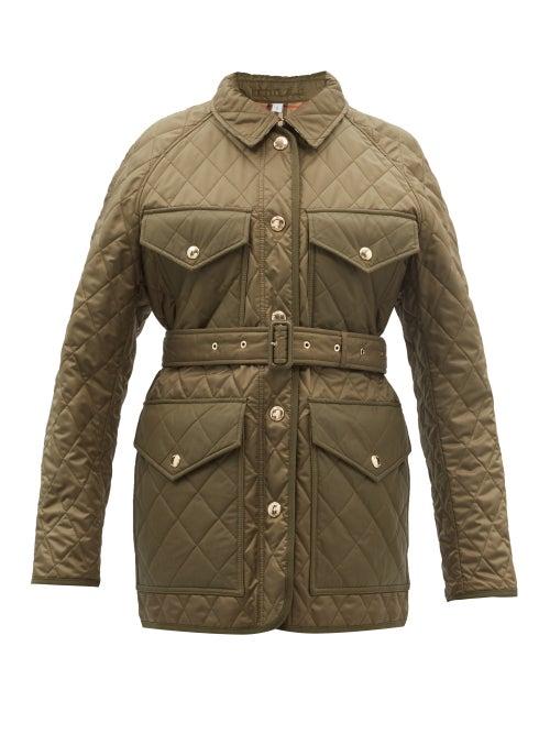 Burberry - Kemble Belted Quilted Technical-shell Jacket - Womens - Dark Green