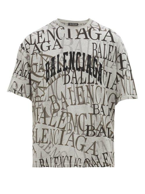 Matchesfashion.com Balenciaga - All Over Logo Print Cotton T Shirt - Mens - Grey