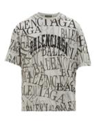 Matchesfashion.com Balenciaga - All Over Logo Print Cotton T Shirt - Mens - Grey