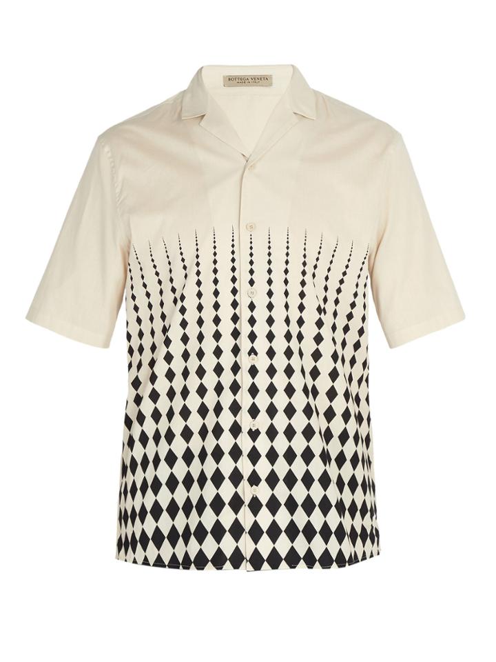 Bottega Veneta Cuban Collar Diamond Print Cotton Shirt