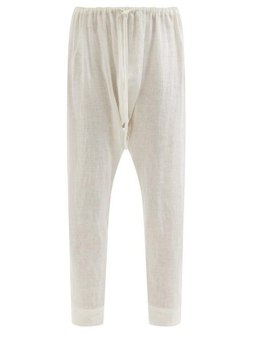 Fil De Vie - Marrakech Drawstring Linen Trousers - Womens - Cream