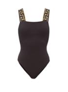 Matchesfashion.com Versace - Logo-jacquard Square-neck Swimsuit - Womens - Black