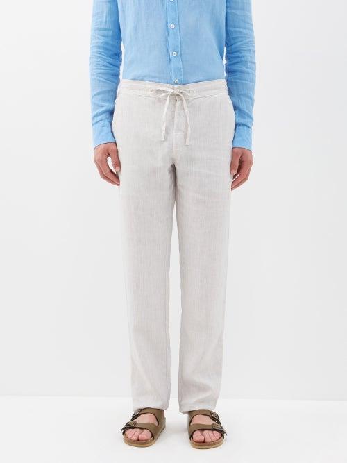 120 Lino 120% Lino - Drawstring-waist Linen-hopsack Trousers - Mens - Light Grey