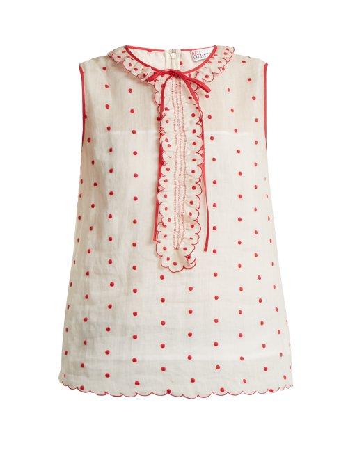 Matchesfashion.com Redvalentino - Polka Dot And Ruffle Embellished Sleeveless Top - Womens - Red White