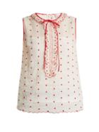 Matchesfashion.com Redvalentino - Polka Dot And Ruffle Embellished Sleeveless Top - Womens - Red White