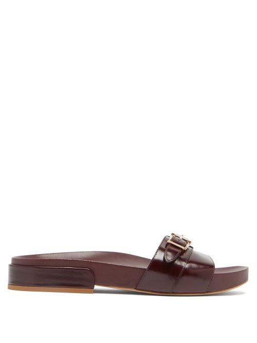 Matchesfashion.com Gabriela Hearst - Elie Buckled-strap Polished-leather Slides - Womens - Burgundy