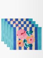 Lisa Corti - Set Of Four Nizam Floral-print Cotton Placemats - Womens - Blue Multi