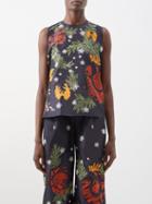 Biyan - Judith Trapeze Embroidered Taffeta Top - Womens - Navy Multi