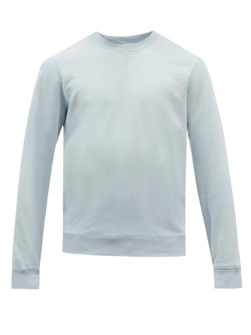 Mens Rtw Sunspel - Crew-neck Cotton-blend Jersey Sweatshirt - Mens - Light Blue