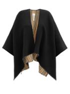 Burberry - Icon Stripe Fringed Wool Cape - Womens - Black Beige