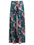 Matchesfashion.com La Doublej - Tom Tom Blu Print High Rise Silk Trousers - Womens - Green Print