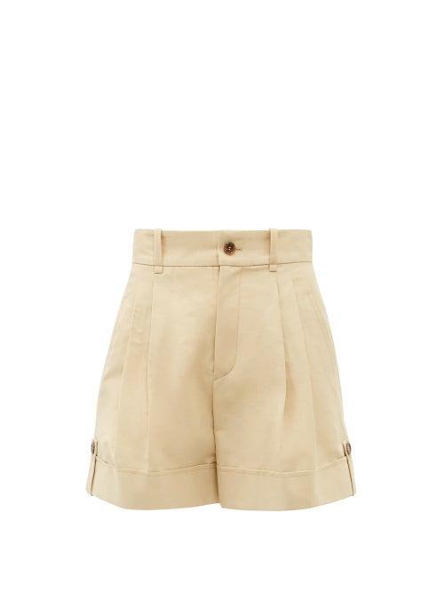 Ladies Rtw Chlo - High-rise Pleated Linen-blend Shorts - Womens - Light Brown