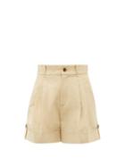 Ladies Rtw Chlo - High-rise Pleated Linen-blend Shorts - Womens - Light Brown