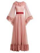 Matchesfashion.com Luisa Beccaria - Polka Dot Print Silk Chiffon Gown - Womens - Pink Multi