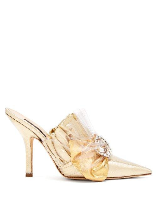 Matchesfashion.com Midnight 00 - Metallic Ruched Satin Mules - Womens - Gold