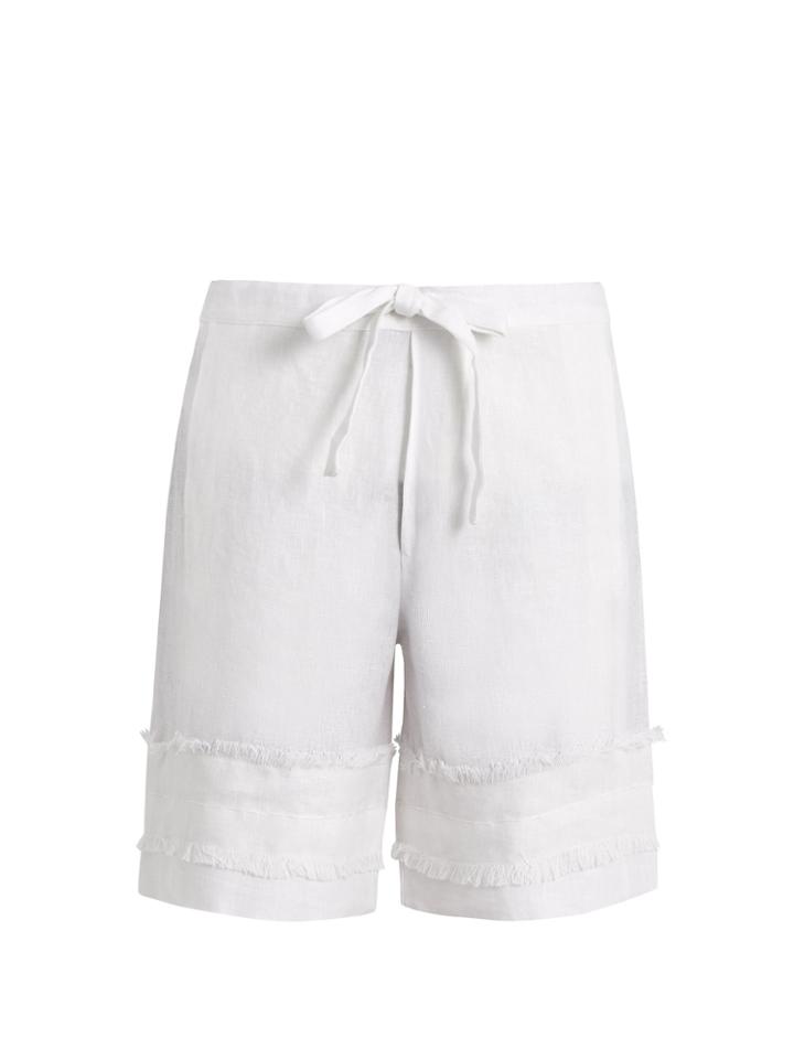 Hecho Frayed-panel Drawstring-waist Linen Shorts
