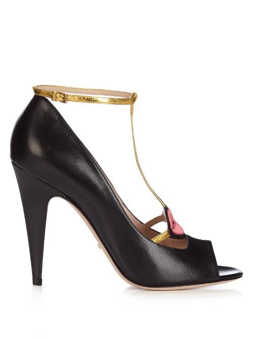 Gucci Molina Lips-embroidered Leather Sandals