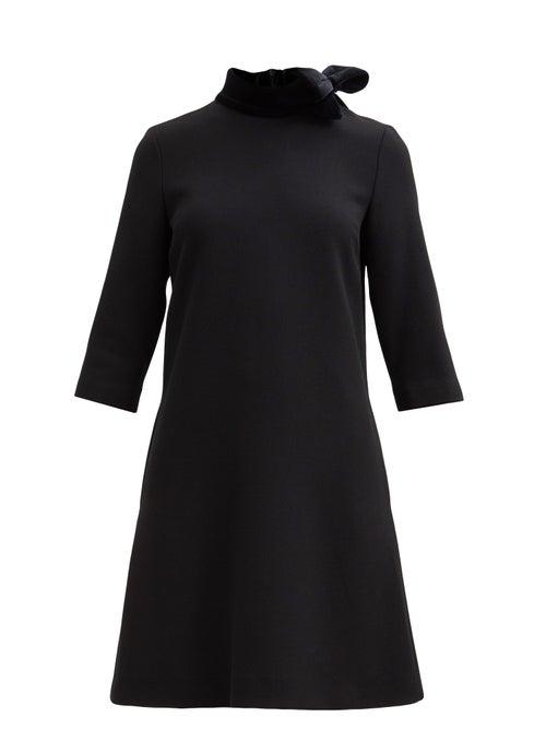 Matchesfashion.com Goat - Kensington Bow-trim Wool-crepe Shift Dress - Womens - Black