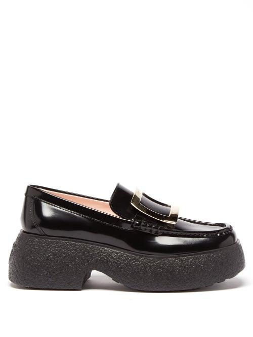 Roger Vivier - Viv Rangers Square-buckle Leather Flatforms - Womens - Black