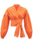 Matchesfashion.com Three Graces London - Greta Balloon-sleeve Cotton-poplin Wrap Blouse - Womens - Orange