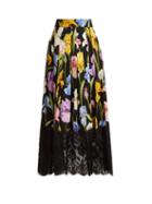 Matchesfashion.com Dolce & Gabbana - Iris Print Silk Blend Charmeuse Skirt - Womens - Black Multi