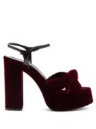 Matchesfashion.com Saint Laurent - Bianca Knotted Velvet Platform Sandals - Womens - Burgundy