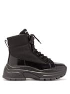 Matchesfashion.com Prada - Lace Up Canvas And Leather Boots - Womens - Black