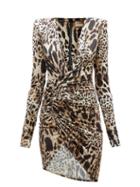 Matchesfashion.com Alexandre Vauthier - Plunge Neck Lynx Print Jersey Mini Dress - Womens - Leopard