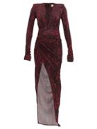 Matchesfashion.com Alexandre Vauthier - Ruched Lynx Print Stretch Jersey Dress - Womens - Burgundy Print