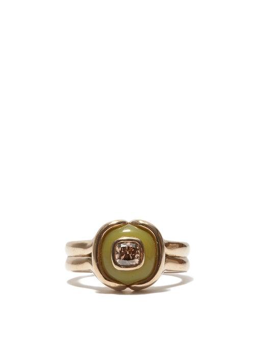 Matchesfashion.com Fernando Jorge - Cushion Diamond, Serpentine & 18kt Beige-gold Ring - Mens - Beige Gold