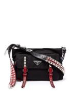 Matchesfashion.com Prada - Vela Small Stud Embellished Nylon Shoulder Bag - Womens - Black Red