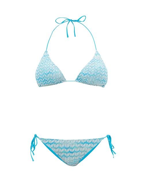 Matchesfashion.com Missoni Mare - Zigzag Knit Stretch Mesh Bikini - Womens - Blue