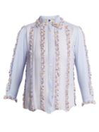 Matchesfashion.com Jupe By Jackie - Swan Embroidered Ruffle Silk Shirt - Womens - Light Blue
