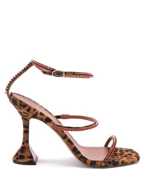 Matchesfashion.com Amina Muaddi - Gilda Leopard-print Calf-hair Sandals - Womens - Leopard