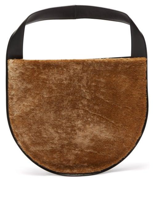 Jil Sander - Semi-circle Shearling-panel Small Leather Handbag - Womens - Brown