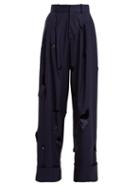 Matchesfashion.com Charles Jeffrey Loverboy - Hole Cut Out Wide Leg Wool Trousers - Womens - Navy