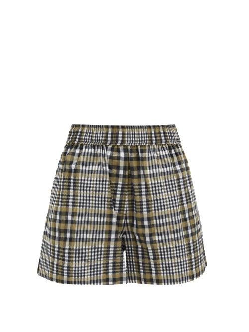 Matchesfashion.com Ganni - Checked Cotton-blend Seersucker Shorts - Womens - Grey Multi