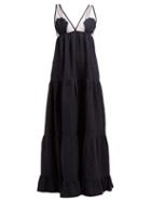 Matchesfashion.com Adriana Degreas - Marine Tulle Panel Linen Blend Maxi Dress - Womens - Navy