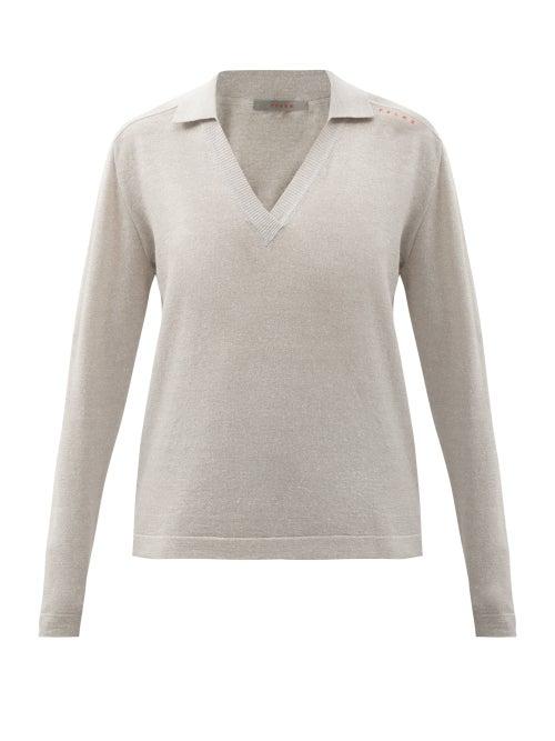 Matchesfashion.com Falke - Linen-blend Jersey Long-sleeve Polo Shirt - Womens - Light Grey