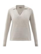 Matchesfashion.com Falke - Linen-blend Jersey Long-sleeve Polo Shirt - Womens - Light Grey