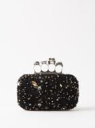 Alexander Mcqueen - Skull Four-ring Crystal-embellished Clutch Bag - Womens - Black Silver