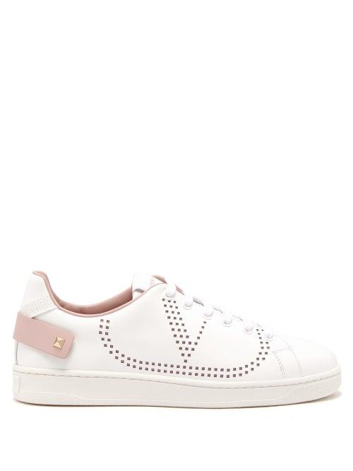 Matchesfashion.com Valentino - V Logo Perforated Leather Trainers - Womens - White