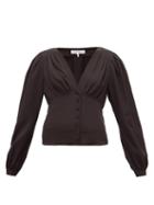 Matchesfashion.com Frame - Empire-waist Pleated Silk Top - Womens - Black