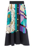 Matchesfashion.com Franoise - Patchwork Silk-blend Crepe Midi Skirt - Womens - Multi