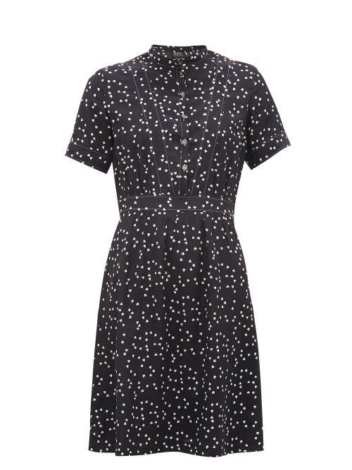 Matchesfashion.com A.p.c. - Camille Heart-print Silk Crepe De Chine Mini Dress - Womens - Navy