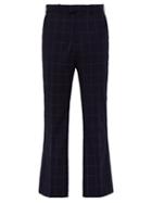 Matchesfashion.com Martine Rose - Windowpane Check Flared Wool Trousers - Mens - Navy